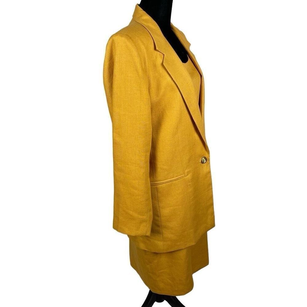 NY Sake Vintage 100% Linen Mustard Yellow Dress Suit Set - Women’s 10‎ - Picture 2 of 9